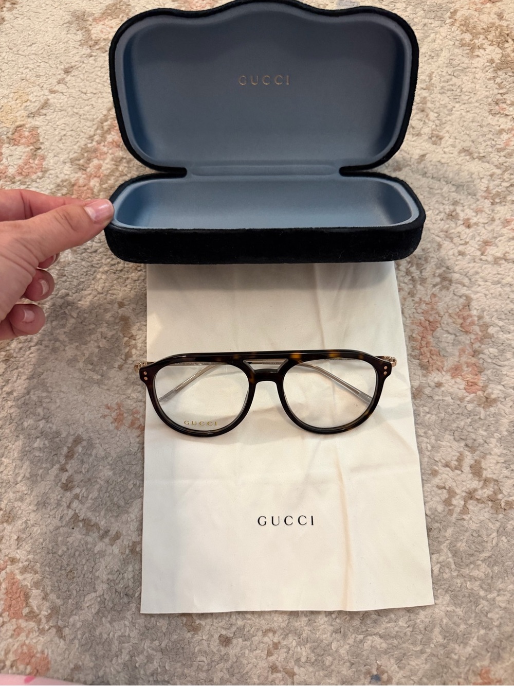 Gucci Tortoiseshell Acetate Aviator Glasses - Brown/Amber.